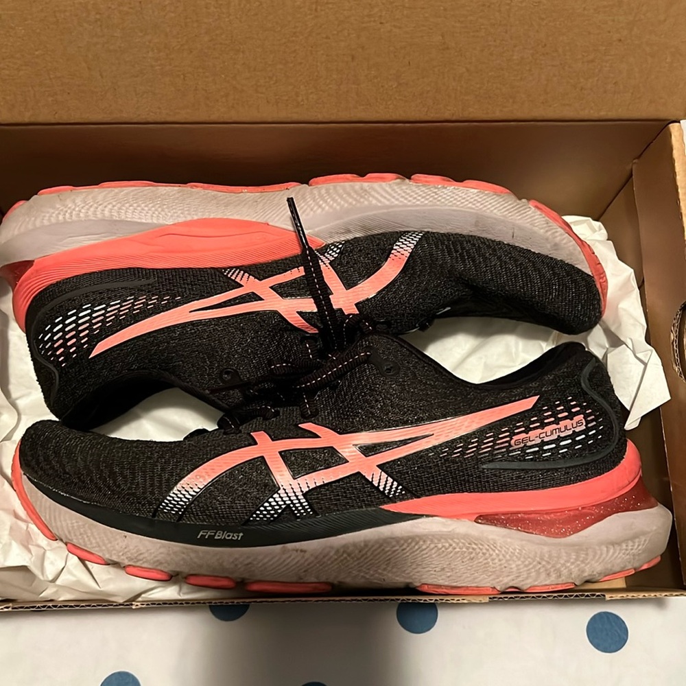 Asics Black and Coral Athletic Shoes